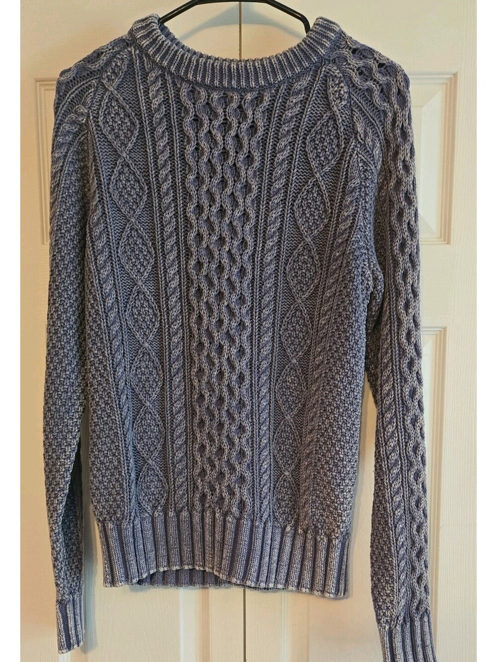 Nwt Ll Bean Signature Chunky Crew Knit Cable Sweater Blue Fisherman mens Sz S
